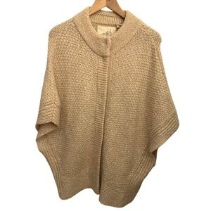 Angel of the North Anthropologie Beige Wool Blend Poncho Snaps Size M